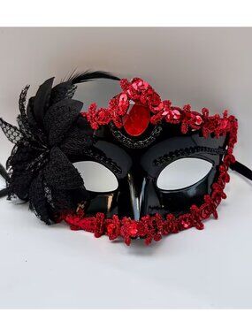 Venetian Masquerade Mask Decorated Feathers Jewels Sequin Trim Cosplay Dinners